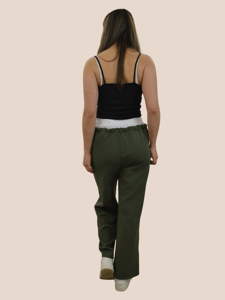 Elasticated Contrast Waist Wide Leg Trouser