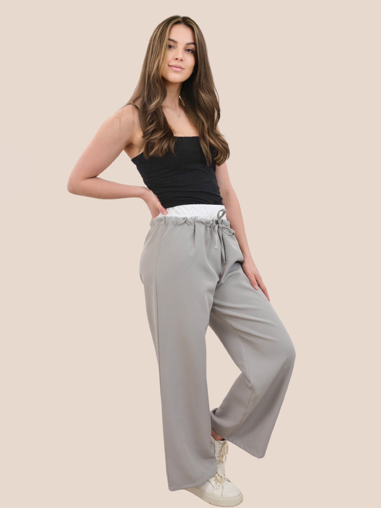 Elasticated Contrast Waist Wide Leg Trouser