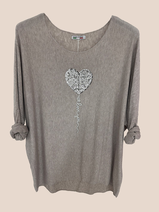 Heart Sequin Light Knit Top