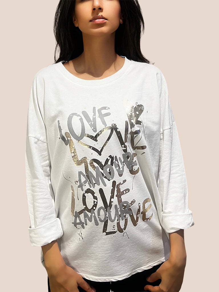 Love Amour Graffiti Dipped Hem Top