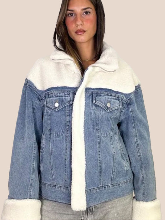 Denim Zip Sherper Borg Style Jacket