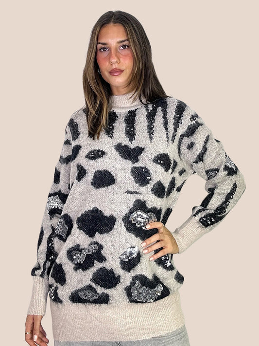 Wool Blend Animal Print Knit Jumper