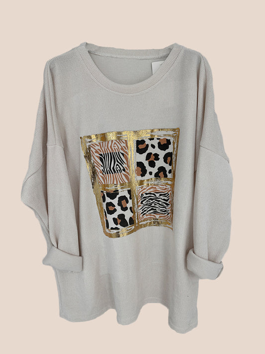 Animal Foil Print Corduroy Top