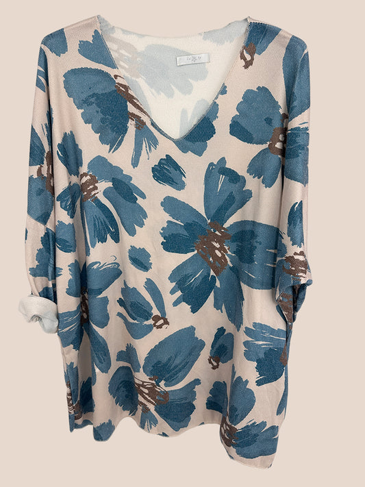 Lara Flower Print Soft Knit Top