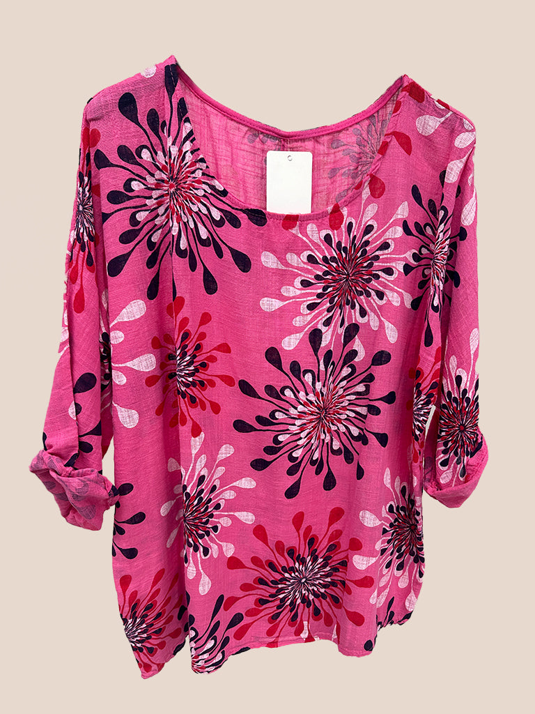 Abstract Floral Print Cotton Top