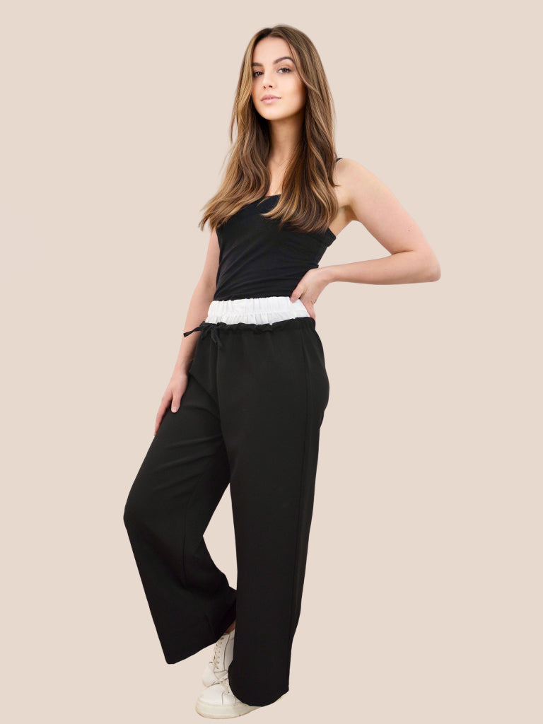 Elasticated Contrast Waist Wide Leg Trouser