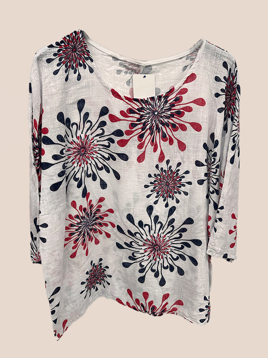 Abstract Floral Print Cotton Top