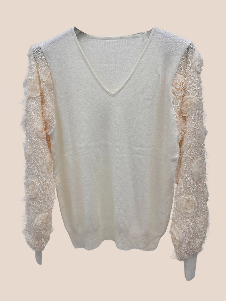 Rose Appliqué Knit Top