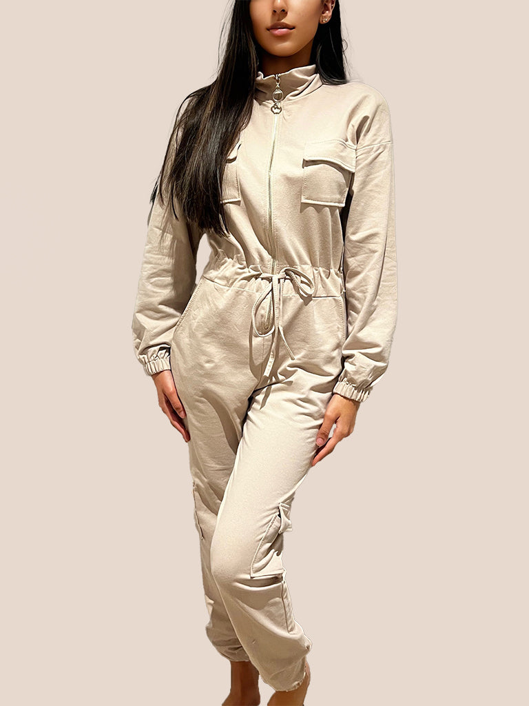 Cargo Tie Waist Boiler Jumpsuit