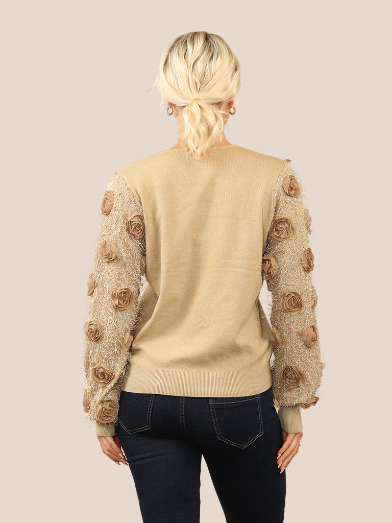 Rose Appliqué Knit Top