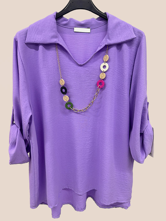 Collared Top with Necklace