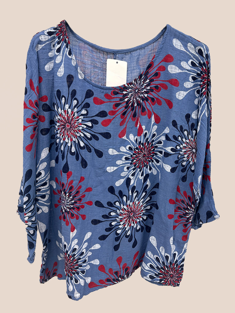 Abstract Floral Print Cotton Top