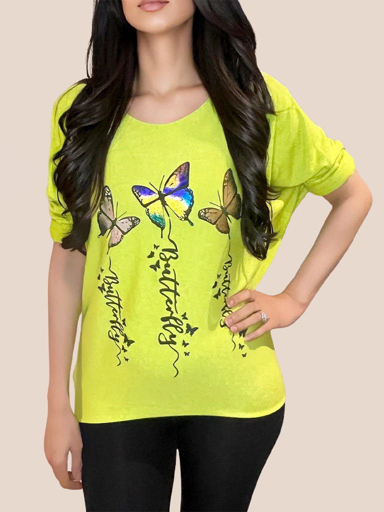 Butterfly Foil Print Knit Top