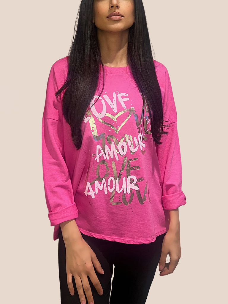 Love Amour Graffiti Dipped Hem Top