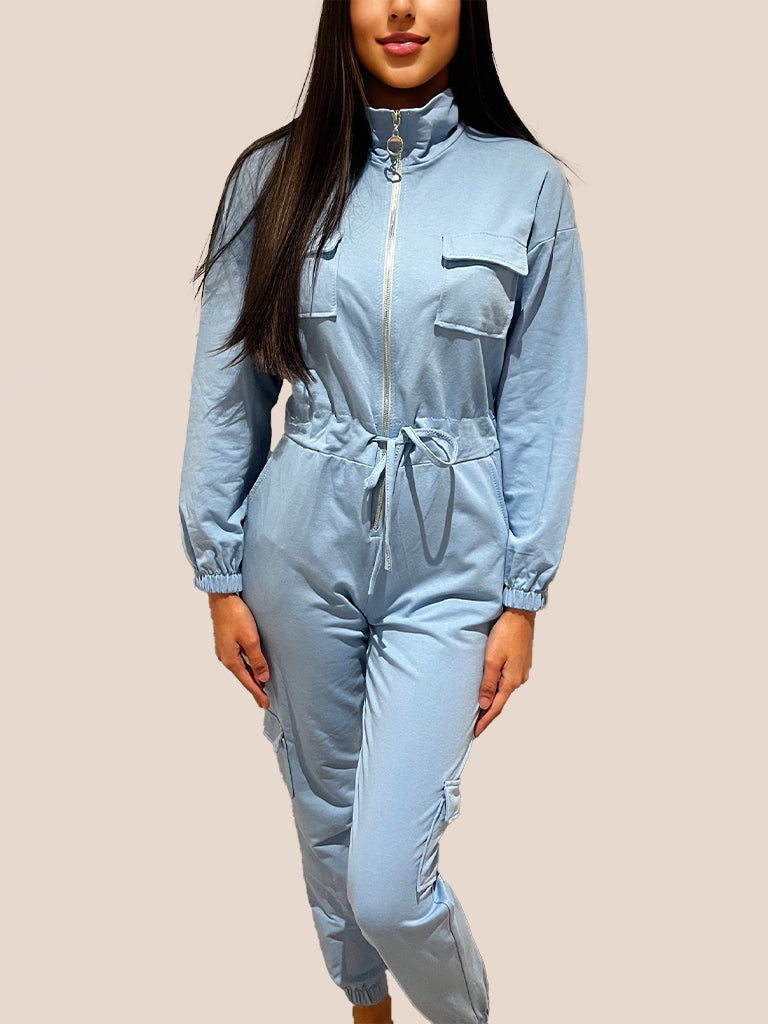 Cargo Tie Waist Boiler Jumpsuit