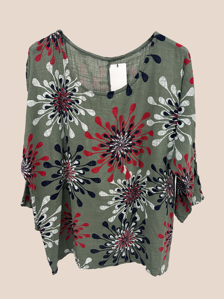 Abstract Floral Print Cotton Top