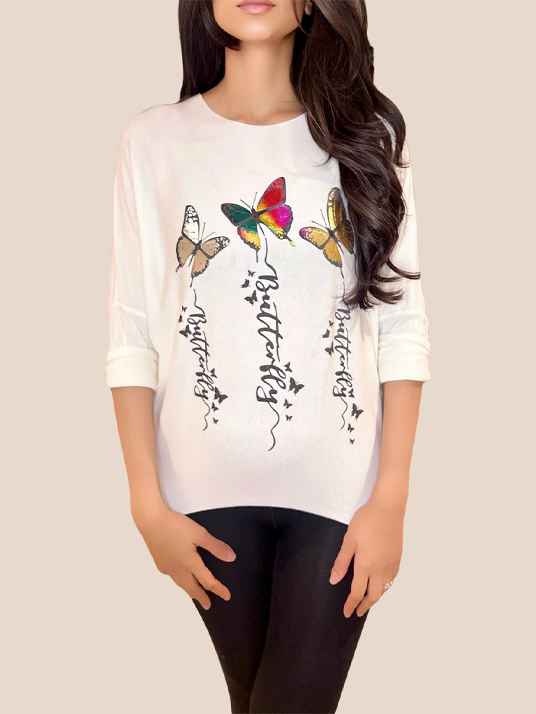 Butterfly Foil Print Knit Top