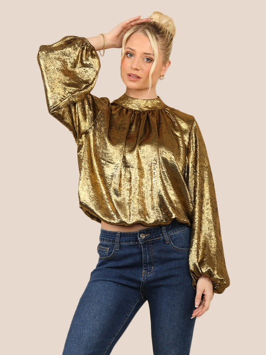 Metallic Bubble Blouse