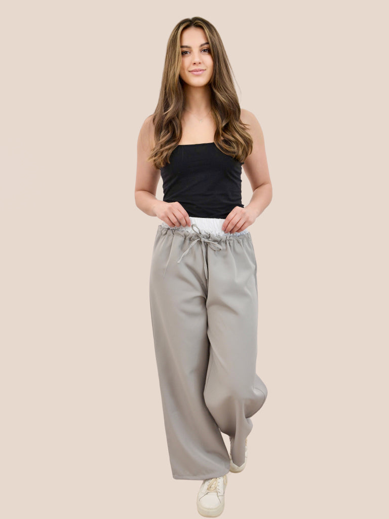 Elasticated Contrast Waist Wide Leg Trouser