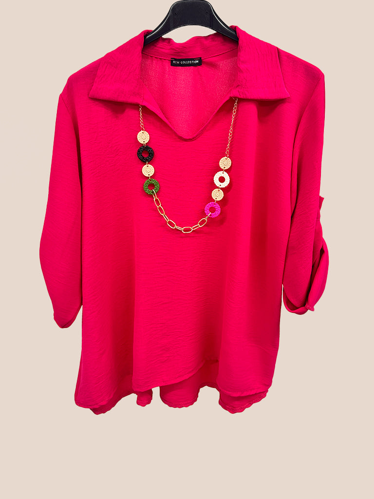 Collared Top with Necklace