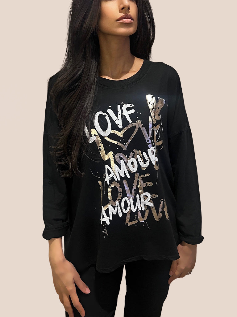 Love Amour Graffiti Dipped Hem Top