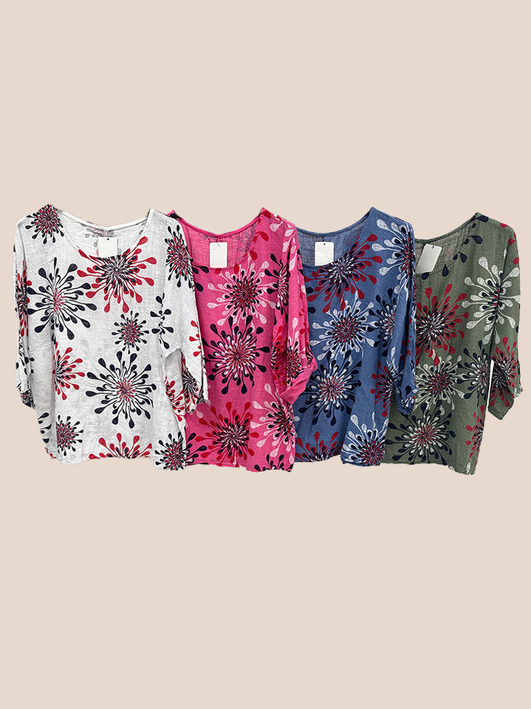 Abstract Floral Print Cotton Top