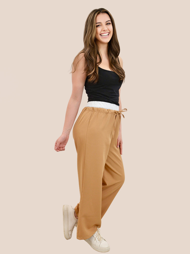 Elasticated Contrast Waist Wide Leg Trouser