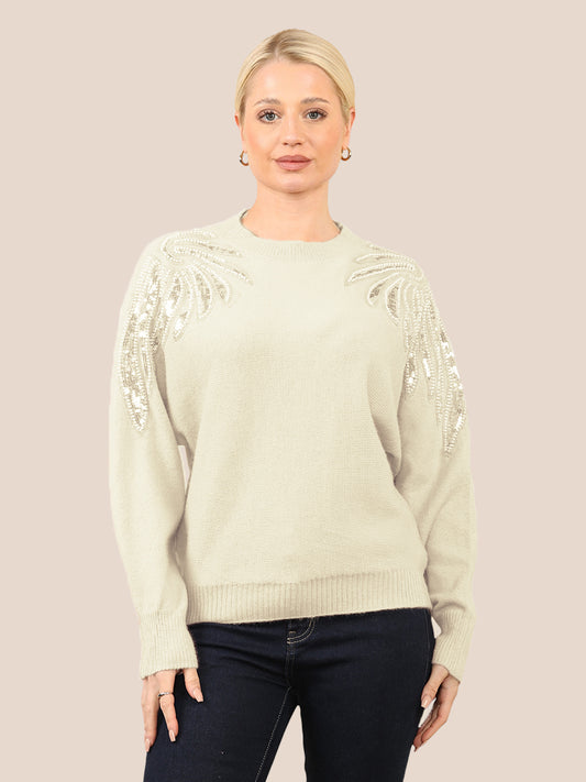 Embellished Shoulder Detail Knit Jumper