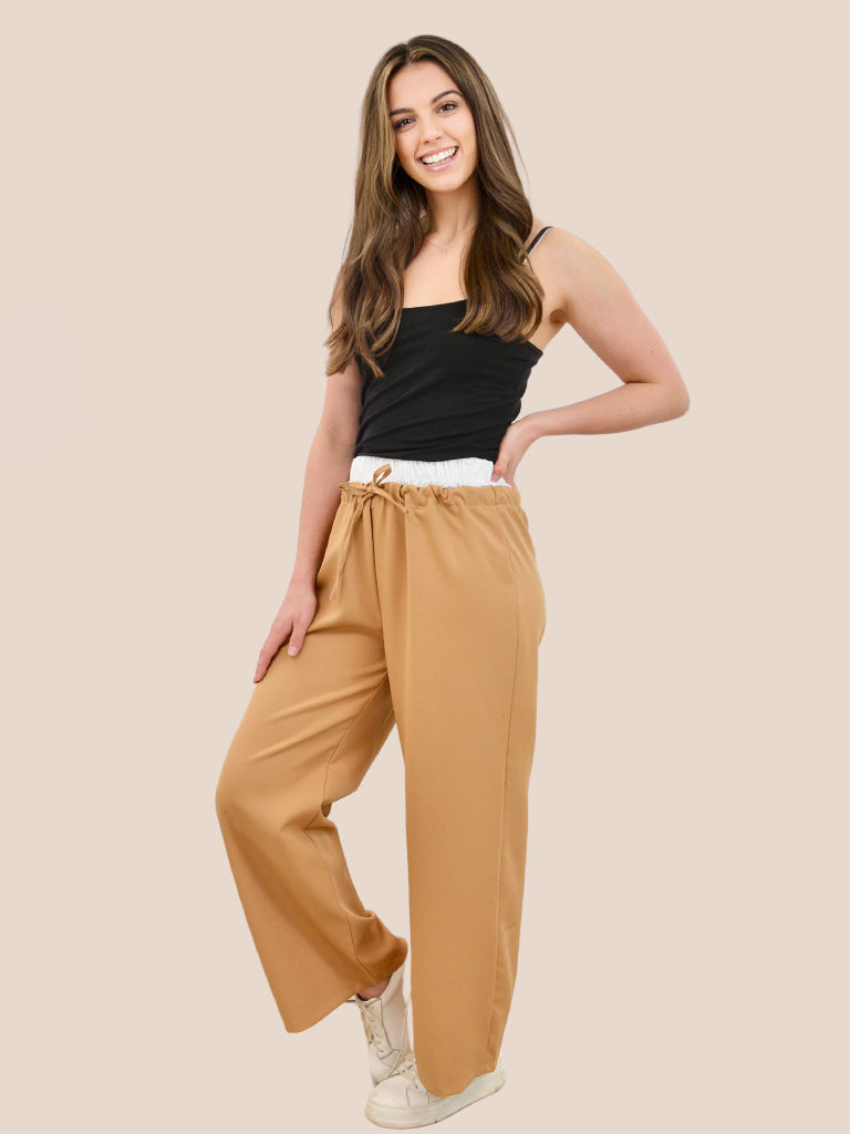 Elasticated Contrast Waist Wide Leg Trouser