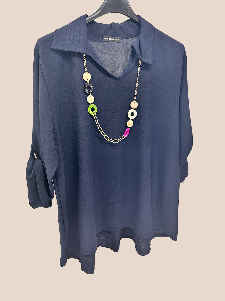 Collared Top with Necklace