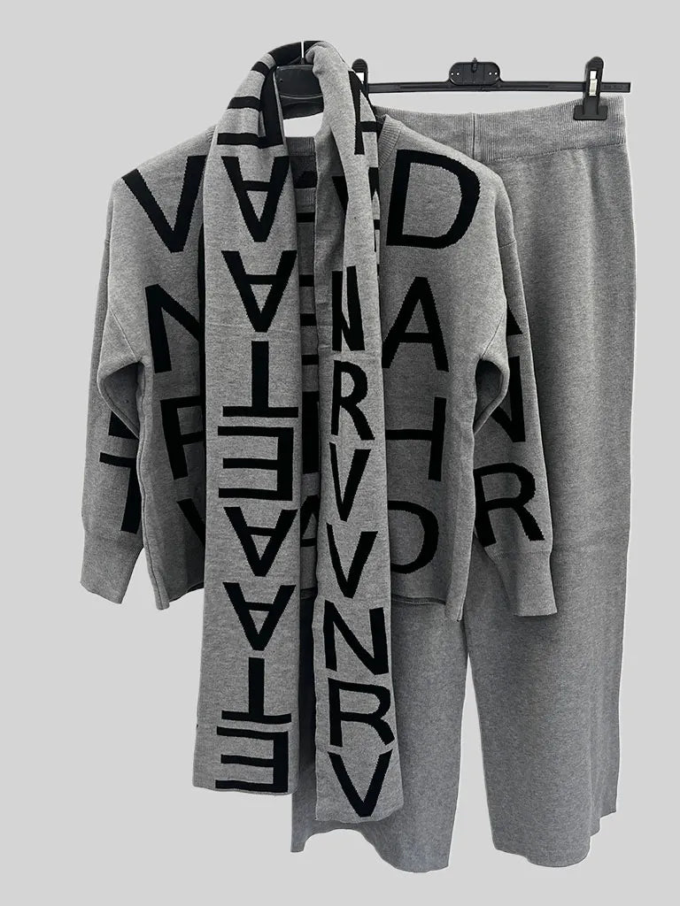 Lettered Jumper Trouser Set with Scarf