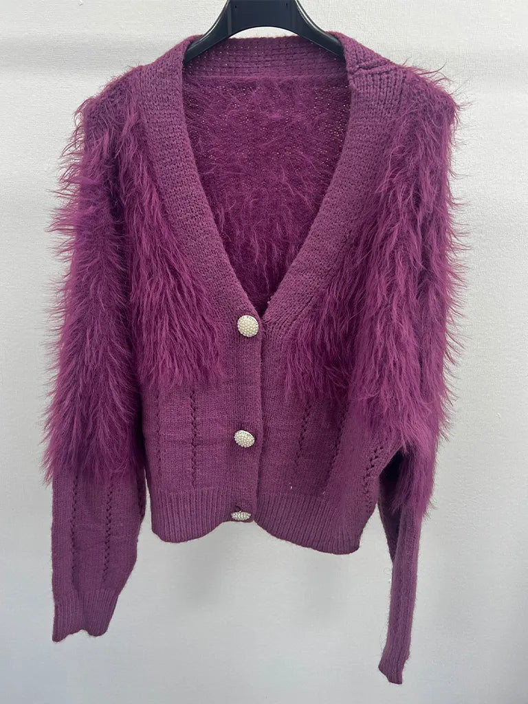 Fur Cardigan Pearl Button Detail for Wholesale to retailers online shops 