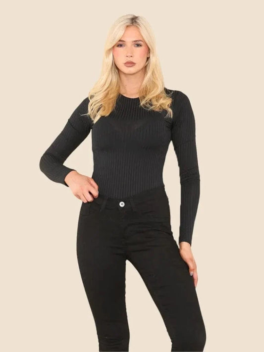 Ribbed Bodysuit Top Black One Size Wholesale for Retail Boutiques 