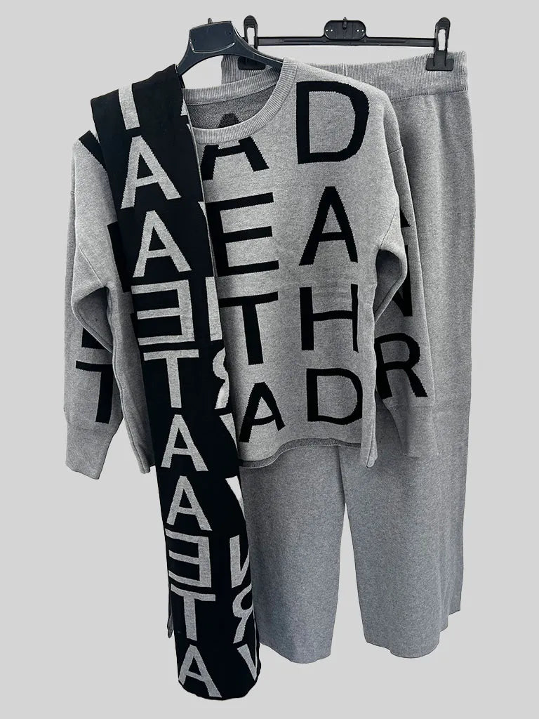 Lettered Jumper Trouser Set with Scarf