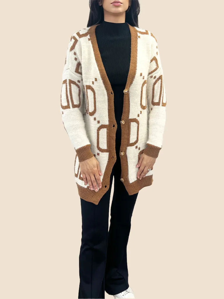 D Print Contrast Cardigan