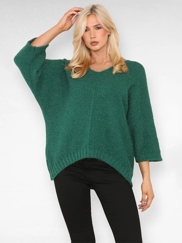 V Neck Oversized Dipped Hem Sweater