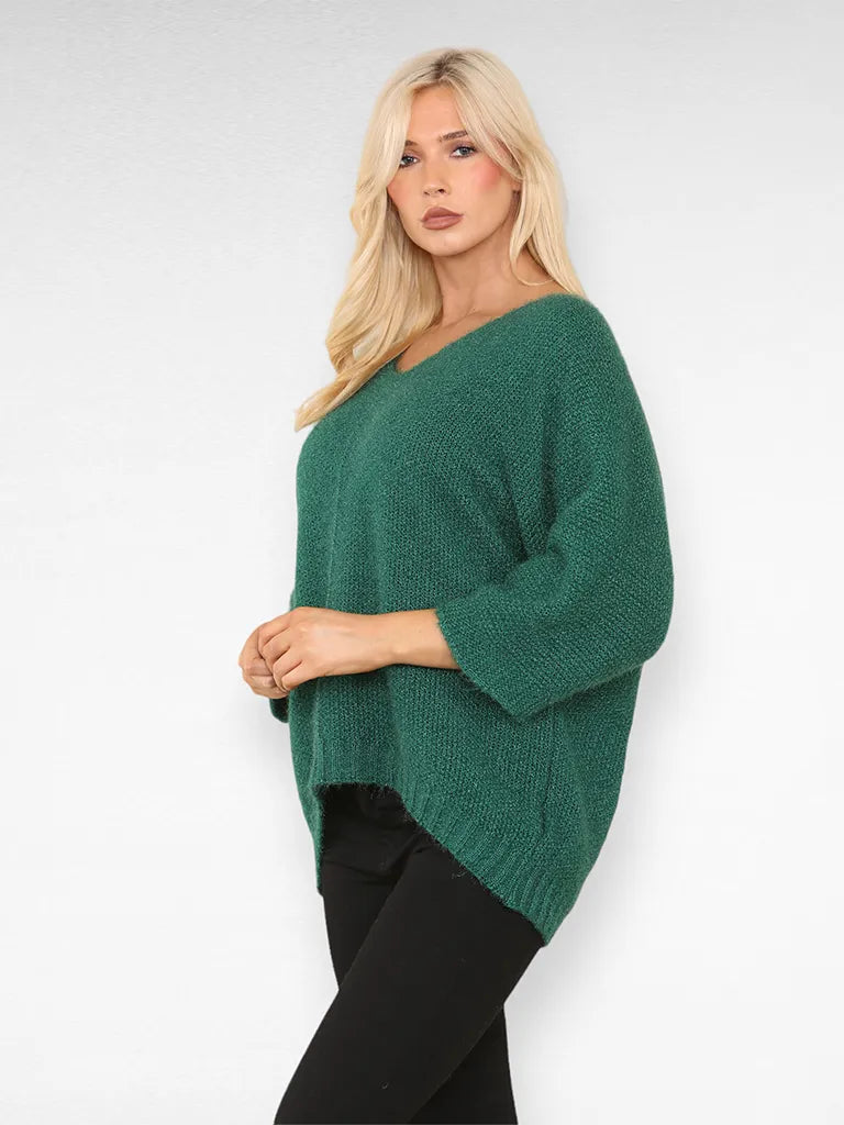 V Neck Oversized Dipped Hem Sweater