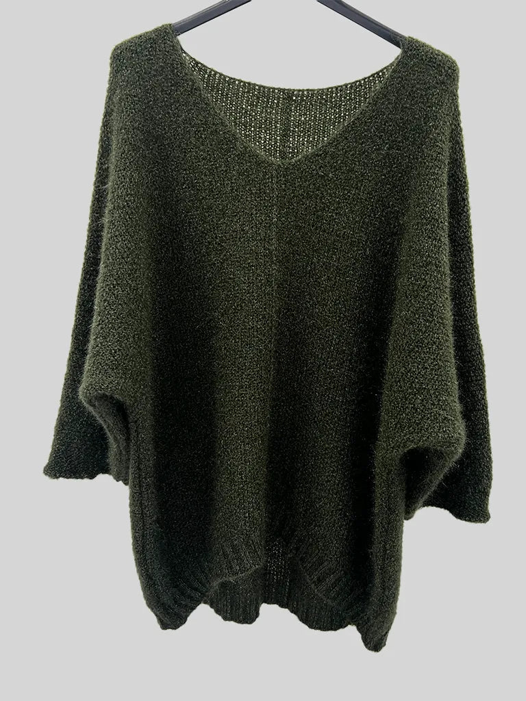 V Neck Oversized Dipped Hem Sweater