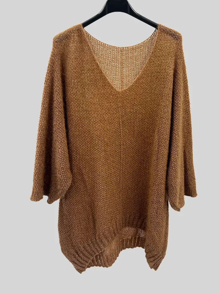 V Neck Oversized Dipped Hem Sweater