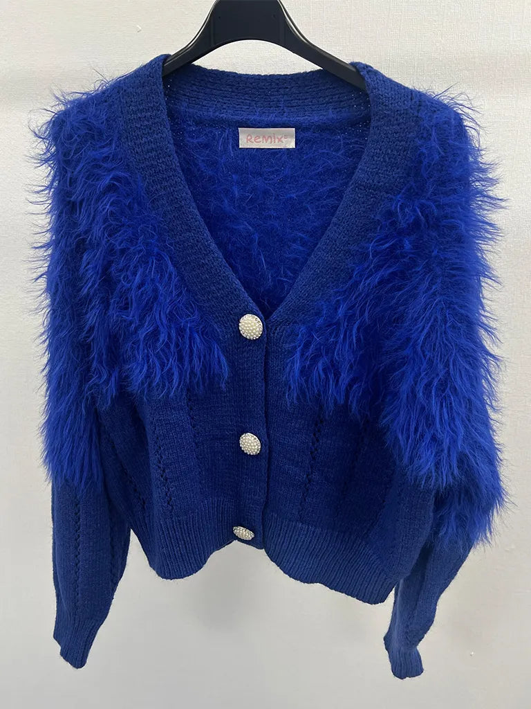 Fur Cardigan Cobalt blue colour for party Wholesale