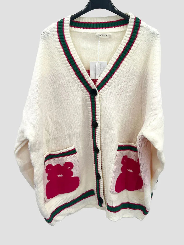 Oversized Contrast Border Teddy Longline Cardigan