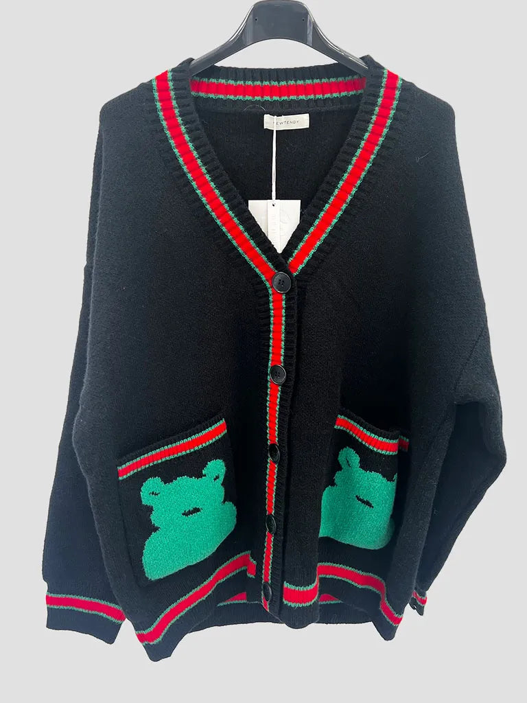 Oversized Contrast Border Teddy Longline Cardigan