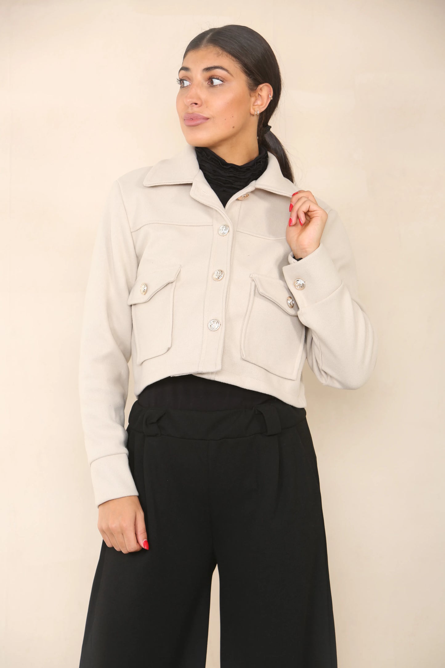 Buttoned Up Crop Collar Jacket