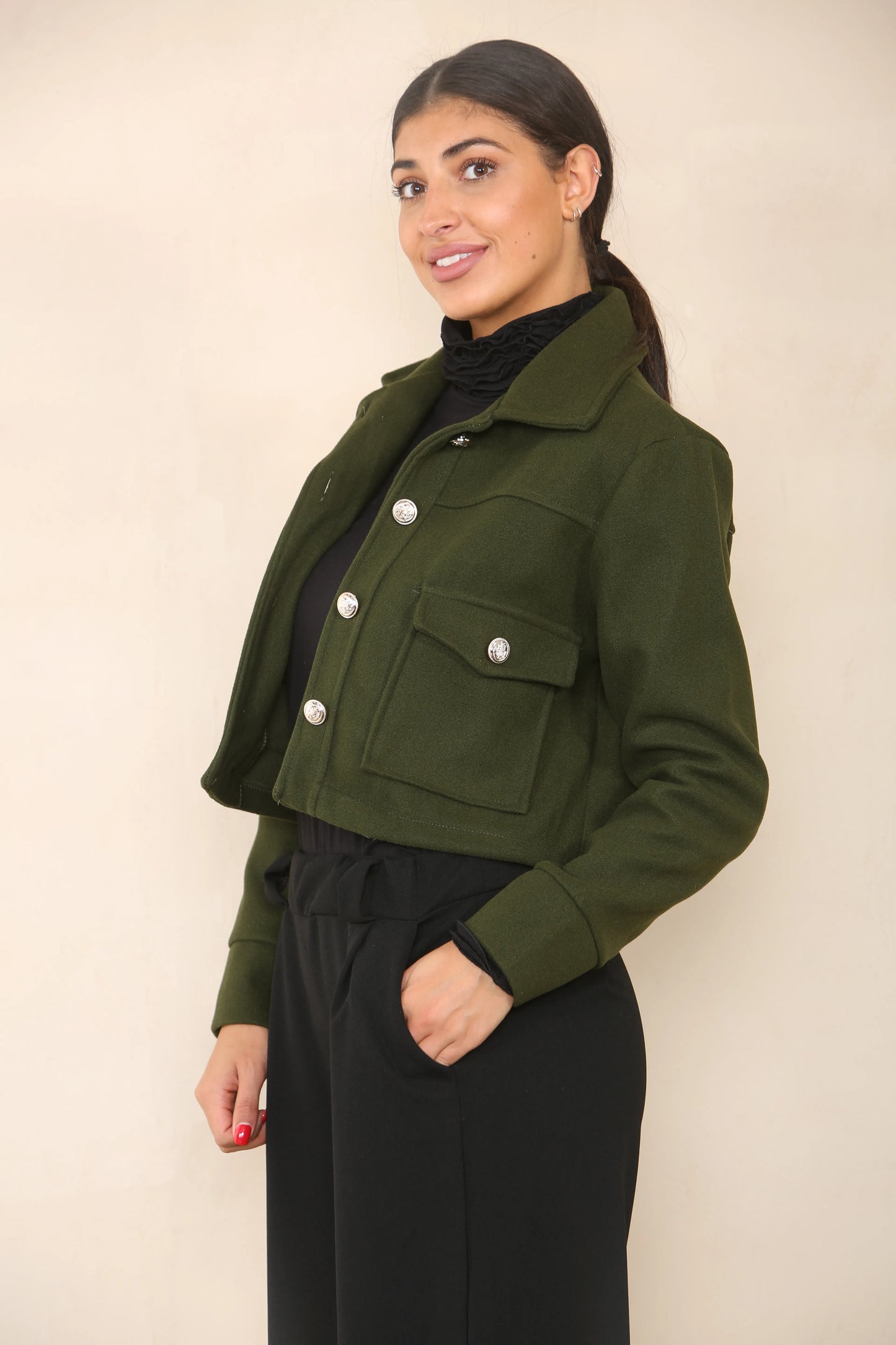 Buttoned Up Crop Collar Jacket