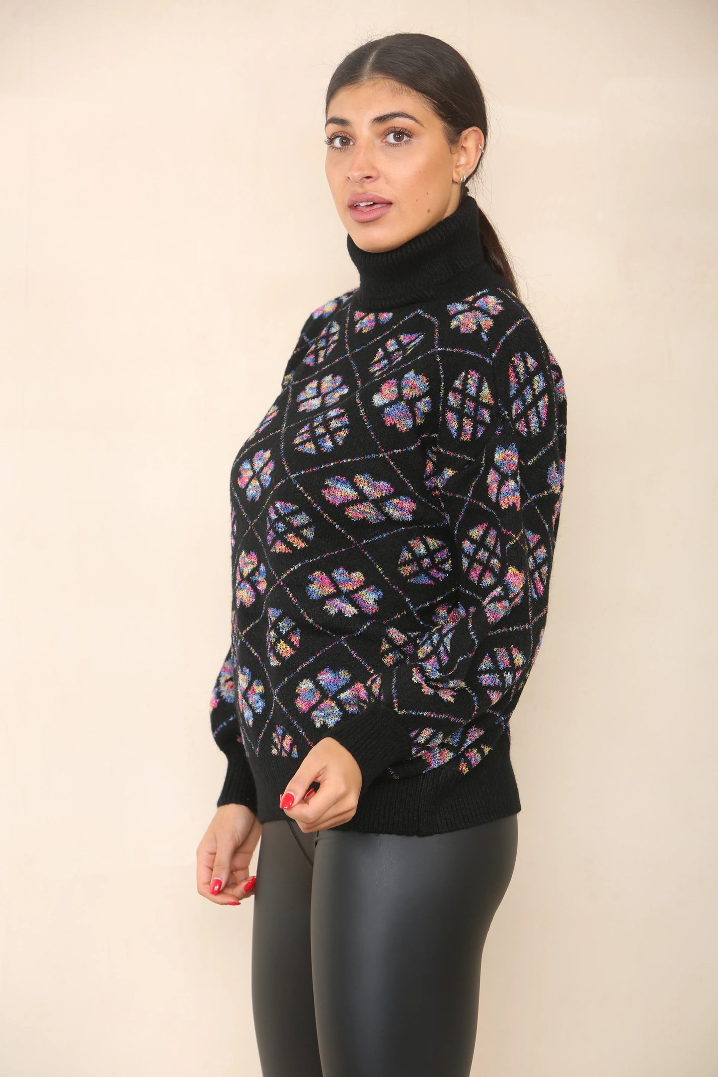 Roll Neck Clover Print Jumper