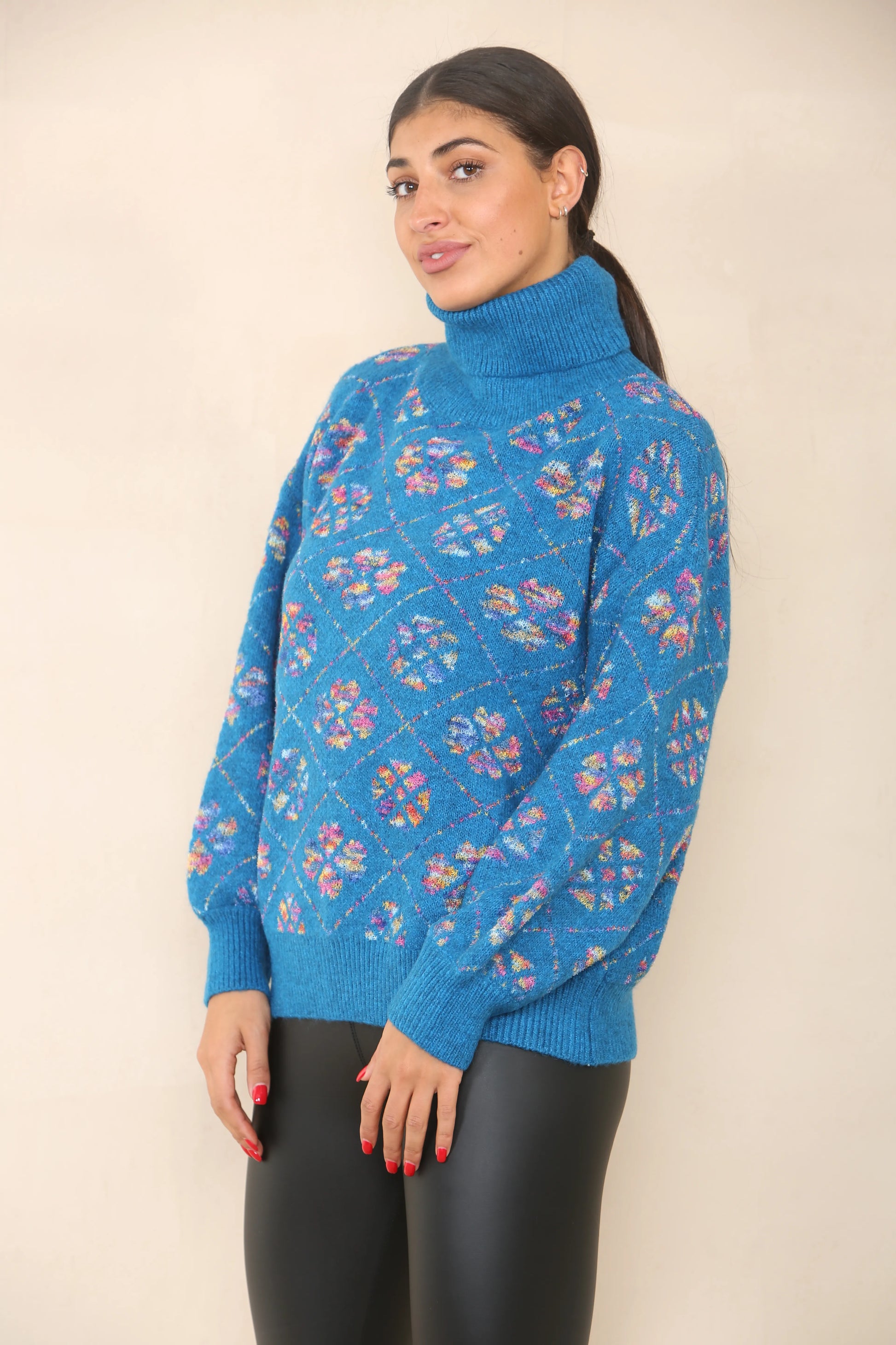 Roll Neck Clover Print Jumper