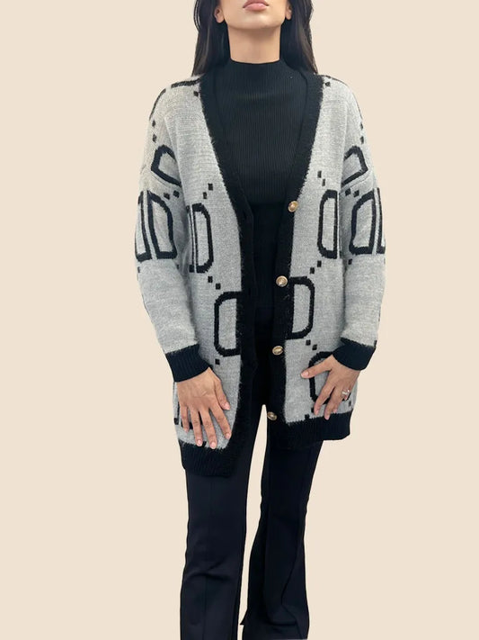 D Print Contrast Cardigan